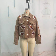 Load image into Gallery viewer, Women’s Corduroy Sequin Football Jacket PREORDER
